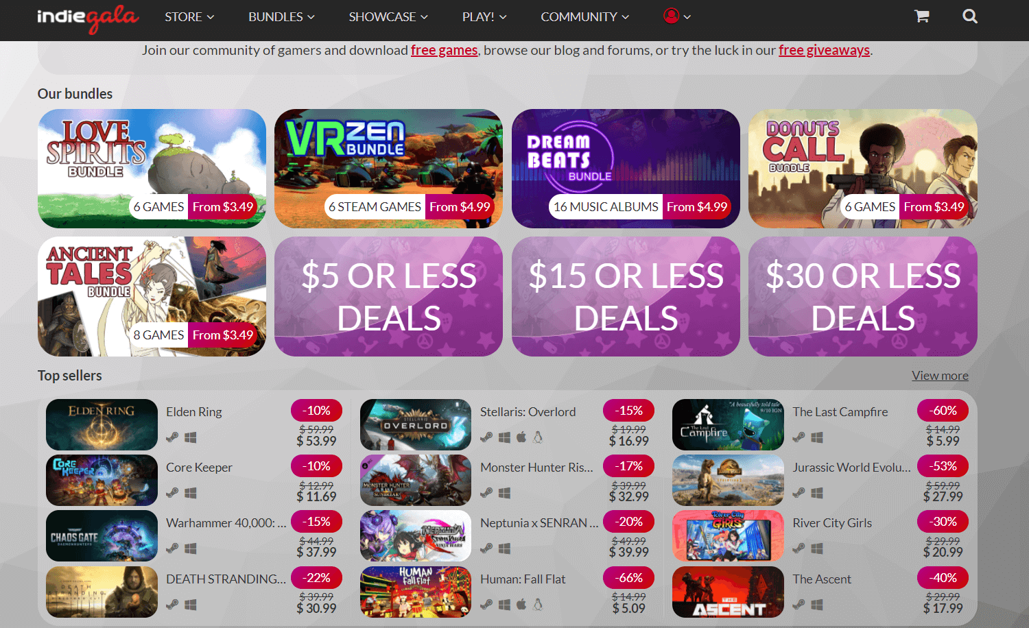 indiegala main page